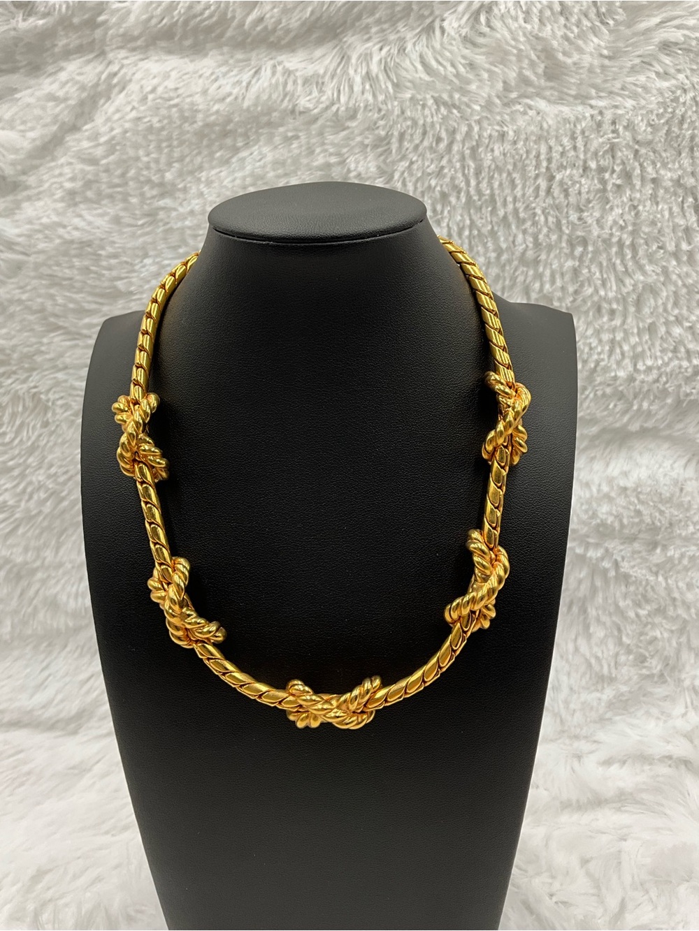 Vintage Anne Klein Gold-Tone Twisted Rope Knot Toggle Statement Necklace